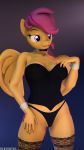  3d_(artwork) absurd_res anthro big_breasts bow_tie breasts cleavage clothed clothing digital_media_(artwork) equid equine female foxventus friendship_is_magic hi_res mammal my_little_pony panties pegasus scootaloo_(mlp) solo underwear wings 