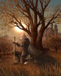 2017 anthro armor avian belt bird black_nose blood blood_on_face blood_on_sword blood_on_weapon blue_eyes bodily_fluids bracers canid canine canis castle claws cloak clothing digital_media_(artwork) ears_back finger_claws footwear fur gambeson grass hi_res holding_melee_weapon holding_object holding_sword holding_weapon knee_pads kneeling leather leather_armor light lighting longsword male mammal medieval medieval_armor melee_weapon on_one_knee outside pivoted_ears plant rukis scabbard side_view solo sun sword tail toeless_footwear tree weapon whisker_spots white_body white_fur wolf