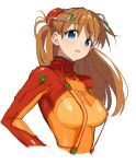  1girl 4zw89qkqagggcf7 bodysuit breasts commentary evangelion:_2.0_you_can_(not)_advance highres interface_headset_(evangelion) long_hair mecha_pilot_suit neon_genesis_evangelion open_mouth plugsuit_(evangelion) rebuild_of_evangelion red_bodysuit red_hair simple_background solo souryuu_asuka_langley test_plugsuit_(evangelion) upper_body white_background 