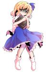  1girl alice_margatroid alice_margatroid_(pc-98) alphes_(style) bare_arms blonde_hair blue_hairband blue_ribbon blue_skirt bobby_socks book commentary_request dairi frilled_skirt frills full_body grimoire_of_alice hair_between_eyes hairband holding holding_book large_variant_set open_book parody parted_bangs puffy_short_sleeves puffy_sleeves ribbon shirt short_hair short_sleeves skirt socks solo style_parody tachi-e touhou touhou_(pc-98) transparent_background variant_set white_shirt white_socks 