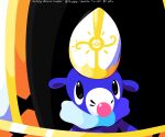 2025 ambiguous_gender black_eyes blue_body clothing dated feral generation_7_pokemon hat headgear headwear hi_res looking_at_viewer markings mitre nintendo pokemon pokemon_(species) pope popplio religious_clothing religious_headwear signature sleepy_sealion solo whisker_markings