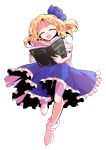  1girl alice_margatroid alice_margatroid_(pc-98) alphes_(style) bare_arms blonde_hair blue_hairband blue_ribbon blue_skirt bobby_socks book commentary_request dairi frilled_skirt frills full_body grimoire_of_alice hair_between_eyes hairband holding holding_book large_variant_set leg_up open_book parody parted_bangs puffy_short_sleeves puffy_sleeves ribbon shirt short_hair short_sleeves skirt socks solo style_parody tachi-e touhou touhou_(pc-98) transparent_background variant_set white_shirt white_socks 