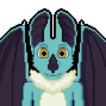  1:1 alpha_channel amber_eyes anthro ari_(oxian) blue_body blue_fur chiropteran digital_media_(artwork) fangs fur icon looking_at_viewer low_res male mammal neck_tuft neutral_expression oxian pixel_(artwork) simple_background slim_body solo tan_body tan_fur transparent_background tuft 