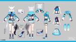  1girl a-pose ahoge animal_ear_fluff animal_ears back_cutout belt bike_shorts_under_skirt black_belt black_socks blue_eyes blue_shirt blue_shoes blue_shrug clothing_cutout copyright_name crop_top crossed_bangs drawstring fox_ears fox_girl fox_tail grey_background hair_between_eyes hair_ornament hair_ribbon hairclip hololive hololive_gamers_fes_outfit hood hood_down hooded_shrug long_hair low_ponytail multiple_views official_alternate_costume official_art pleated_skirt ponytail reference_sheet ribbon saine shirakami_fubuki shirt shoes shrug_(clothing) skirt sleeveless sleeveless_shirt sneakers socks straight-on tag tail thigh_strap turnaround virtual_youtuber white_hair white_skirt x_hair_ornament 