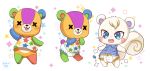  2020 :3 animal_crossing anthro blue_eyes blush clothing diaper duo fur hi_res mammal marshal_(animal_crossing) multicolored_body multicolored_fur nintendo open_mouth rodent ruugiaruu sciurid sewn_eye shirt simple_background standing stitches_(animal_crossing) tongue tongue_out topwear ursid video_games wave white_background x_eyes 