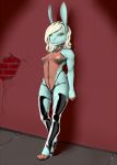  andi_(ivory-raven) anthro choker clothing female footwear harness high_heels ivory-raven jewelry lagomorph legwear leporid mammal necklace nipple_piercing nipple_ring nipples piercing public public_nudity rabbit rubber shoes solo thigh_highs thong underwear 