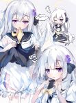  1girl 5nikorai absurdres azusa_(blue_archive) bloomers blue_archive flower hair_flower hair_ornament halo highres long_hair multiple_views purple_eyes 