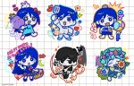  +_+ 2girls 4boys :d absurdres animal antenna_hair aqua_hair arm_up aubrey_(headspace)_(omori) aubrey_(omori) ba_wu90665 ball banana bare_arms bare_shoulders barefoot basil_(headspace)_(omori) basil_(omori) beachball black_cat black_eyes black_hair black_socks black_tank_top blue_eyes blue_hair blue_outline blue_shorts bread bread_slice bright_pupils brother_and_sister brothers camera candy cat chibi chibi_only closed_mouth colored_skin dot_mouth dot_nose double-parted_bangs empty_eyes extra_arms flower food forest_bunny_(omori) fried_egg fruit frying_pan full_body green_outline green_overalls grid_background hair_behind_ear hair_between_eyes hand_on_own_hip heart hector_(omori) hero_(headspace)_(omori) hero_(omori) highres holding holding_ball holding_beachball holding_flower holding_knife holding_picnic_basket holding_spatula holding_stuffed_toy jitome kel_(headspace)_(omori) kel_(omori) knife long_hair mari_(headspace)_(omori) mari_(omori) mewo mr._plantegg_(omori) multiple_boys multiple_girls no_pupils no_shoes omori omori_(omori) open_mouth orange_outline outline overall_shorts overalls pants picnic_basket picnic_blanket pink_outline pointing pointing_up purple_outline rock shirt short_hair shorts siblings simple_background smile socks something_(omori) spatula striped_clothes striped_pants striped_shirt striped_shorts stuffed_eggplant stuffed_toy sunflower tank_top vertical-striped_clothes vertical-striped_shorts white_outline white_pants white_pupils white_shorts white_skin wrapped_candy yellow_pupils 
