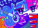  1girl abstract artist_name blue_hair bow commentary green_bow headset kasane_teto kasane_teto_(sv) magao_desu solo synthesizer_v text_in_eyes utane_uta utau window_(computing) 