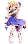  1girl alice_margatroid alice_margatroid_(pc-98) alphes_(style) bare_arms blonde_hair blue_hairband blue_ribbon blue_skirt blush bobby_socks book commentary_request dairi defeat frilled_skirt frills full_body grimoire_of_alice hair_between_eyes hairband holding holding_book large_variant_set open_book parody parted_bangs puffy_short_sleeves puffy_sleeves ribbon shirt short_hair short_sleeves skirt socks solo style_parody tachi-e torn_clothes touhou touhou_(pc-98) transparent_background variant_set white_shirt white_socks 