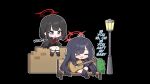  2girls acoustic_guitar beach black_background black_gloves black_hair black_serafuku black_shirt black_skirt black_wings blue_archive bow bowtie chibi closed_mouth crossed_legs gloves guitar halo highres holding holding_guitar holding_instrument ichika_(blue_archive) instrument low_wings mashiro_(blue_archive) multiple_girls official_art open_mouth red_bow red_bowtie school_uniform serafuku shirt simple_background sitting skirt smile wings 