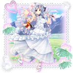  1girl alternate_costume armpits blue_sky border bracelet breasts bridal_veil character_doll charm_(object) cleaver closed_mouth cloud day doll dress fingernails flower frilled_dress frills full_body game_cg grey_hair hair_flower hair_ornament hakurei_reimu heart hibiscus highres holding holding_cleaver inset_border jewelry kirisame_marisa large_breasts long_fingernails long_hair looking_at_viewer mountain mountainous_horizon official_art ornate_border outdoors outside_border pink_flower pink_nails red_eyes rose rotte_(1109) sakata_nemuno sakata_nemuno_(white_classic_of_the_mountain) sandals scrunchie see-through_clothes see-through_veil silhouette single-shoulder_dress single_strap sky solo third-party_source touch-me-not_(flower) touhou touhou_lostword transparent_background veil very_long_fingernails very_long_hair wedding_dress white_dress white_flower white_rose white_sandals wrist_scrunchie yukkuri_shiteitte_ne 