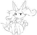  anthro box_(hajimeyou654) braixen chest_tuft ear_tuft eating featureless_crotch female flat_chested food hi_res huge_hips huge_thighs looking_at_viewer monochrome nintendo pok&eacute;mon pok&eacute;mon_(species) popsicle sitting solo thick_thighs tuft video_games wide_hips 