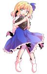  1girl alice_margatroid alice_margatroid_(pc-98) alphes_(style) bare_arms blonde_hair blue_hairband blue_ribbon blue_skirt bobby_socks book commentary_request dairi frilled_skirt frills full_body grimoire_of_alice hair_between_eyes hairband holding holding_book large_variant_set open_book parody parted_bangs puffy_short_sleeves puffy_sleeves ribbon shirt short_hair short_sleeves skirt socks solo style_parody tachi-e touhou touhou_(pc-98) transparent_background variant_set white_shirt white_socks 