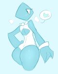 1_eye 2021 4_fingers back_cutout big_breasts big_butt blue_background blue_theme blush blush_lines breasts butt clothing cutout diamond_cutout female female_humanoid fingers floating_head glistening glistening_butt half-closed_eyes hand_on_hip hand_on_own_hip heart_symbol hi_res humanoid kilinah leotard looking_at_viewer looking_back looking_back_at_viewer mouthless narrowed_eyes not_furry prisma_(fr0gv0re) question_mark shape_head simple_background solo speech_bubble thick_thighs white_sclera white_speech_bubble wide_hipped_female wide_hipped_humanoid