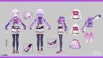  1girl a-pose ahoge animal_ear_fluff animal_ears back_cutout belt black_belt cat_ears clothing_cutout copyright_name cropped_jacket crossed_bangs grey_background hair_between_eyes hair_ornament hairclip hololive hololive_gamers_fes_outfit jacket medium_hair midriff multiple_views nekomata_okayu official_alternate_costume official_art pink_shoes pink_tube_top pleated_skirt purple_eyes purple_hair purple_jacket purple_thighhighs reference_sheet saine shoes skirt sneakers strapless tag thighhighs tube_top turnaround turtleneck turtleneck_jacket virtual_youtuber white_skirt 