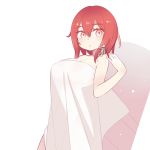  1girl breasts chan_co cowboy_shot empty_eyes expressionless eyebrows_visible_through_hair hair_between_eyes large_breasts naked_sheet navel ningyou_no_kuni parted_lips red_hair see-through see-through_silhouette short_hair simple_background solo white_background 