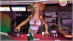  16:9 3d_(artwork) 4_fingers anon anthro belly_scales big_breasts blush bodily_fluids breasts claws cleavage clothed clothing counter digital_media_(artwork) diner duo embarrassed english_text fast_food female fingers food green_body green_sclera hi_res hooters hot_dog human jawsfm long_neck long_tail looking_at_another male male/female mammal menu naga nipples non-mammal_breasts open_mouth orange_body orange_scales reptile scales scalie serpentine shirt snake snake_hood sweat sweatdrop tank_top text topwear translucent translucent_clothing video_games viper_(x-com) widescreen x-com 