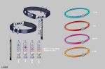 accessories belt black_belt blue_belt copyright_name grey_background hololive hololive_gamers_fes_outfit no_humans orange_belt pink_belt red_belt reference_sheet saine simple_background tag 