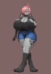  absurd_res anthro big_breasts breasts clothing collar female hair hi_res huge_breasts lagomorph long_ears mammal medicinal_succ pink_hair solo spots wide_hips 