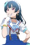  1girl absurdres birthday blue_hair blush collar collarbone earrings gloves highres icehotmilktea jewelry long_hair love_live! love_live!_sunshine!! solo tsushima_yoshiko upper_body white_background white_gloves 