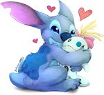  2020 alien alpha_channel blonde_hair blue_body blue_claws blue_eyes blue_fur blue_nose bow claws disney experiment_(lilo_and_stitch) fur hair hug lilo_and_stitch male_(lore) maticdesigns notched_ear plushie scrump simple_background sitting smile stitch_(lilo_and_stitch) toe_claws toy transparent_background 