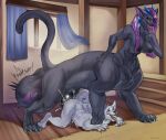 absurd_res ambiguous_gender anthro balls big_balls big_penis breasts demon deza_(redtint) duo felid feline genitals hi_res huge_balls huge_penis hyper hyper_balls hyper_genitalia hyper_penis mammal pantherine penis sex succubus tattoo taur zortie