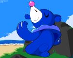 2025 absurd_res ambiguous_gender beach blue_body cloud dated eyes_closed feral generation_7_pokemon hi_res markings moss nintendo plant pokemon pokemon_(species) popplio rock sea signature sky sleepy_sealion solo tail water whisker_markings