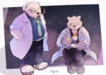  anthro beverage cigarette clothing coat doctor duo eyewear glasses jambavan lab_coat lagoon_bluebear leib_(tas) male mammal necktie overweight overweight_male polar_bear smoking tea tokyo_afterschool_summoners topwear ursid ursine video_games 