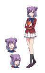  3girls advanced_nurturing_high_school_uniform anime_coloring black_socks blazer blue_bow blue_bowtie bow bowtie breasts closed_mouth collared_shirt double_bun full_body hair_bun highres holding holding_notebook jacket loafers looking_at_viewer morita_kazuaki multiple_girls multiple_views notebook official_art open_mouth pleated_skirt purple_eyes purple_hair red_jacket school_uniform shirt shoes short_hair simple_background skirt small_breasts socks standing tachibana_akane_(youkoso_jitsuryoku) thighs transparent_background upper_body white_shirt white_skirt youkoso_jitsuryoku_shijou_shugi_no_kyoushitsu_e 