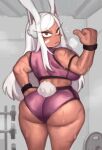 2024 animal_ears animal_humanoid arm_scar athletic_wear barbell big_butt bodily_fluids bottomwear breasts brown_eyes butt clothed clothed_female clothed_humanoid clothing crop_top curvy_figure digital_media_(artwork) eyebrows eyelashes eyelashes_through_hair female female_humanoid fingernails fingers furgonomic_bottomwear furgonomics gym gym_bottomwear gym_shorts hair hand_on_hip hi_res humanoid inside kelvin_hiu lagomorph lagomorph_humanoid leporid_humanoid long_ears long_hair looking_back mammal mammal_humanoid midriff mouth_closed muscular muscular_female muscular_humanoid my_hero_academia nails pink_bottomwear pink_clothing pink_crop_top pink_shirt pink_shorts pink_topwear pinup portrait pose rabbit_humanoid rear_view rumi_usagiyama scar scut_tail shirt short_tail shorts solo sweat sweaty_arms sweaty_butt sweaty_legs tail thick_thighs three-quarter_portrait topwear translucent translucent_hair white_eyebrows white_hair white_sclera white_tail wristband