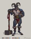 2_horns 4_fingers abs anthro big_biceps bovid caprine fingers fur hi_res horn male mammal multi_horn muscular muscular_male nipples nude pecs realistic sheep solo taran_fiddler
