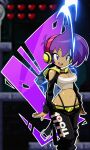  1994 1girl alternate_costume animated animated_gif belt blue_eyes breasts cleavage cleavage_cutout clothing_cutout dark_skin gameplay_mechanics genie gradient_hair headphones health_bar heart highres jacket jersey large_breasts lightning long_hair multicolored_hair navel official_art open_hand open_hands open_mouth pants pointy_ears promotional_art purple_hair shantae shantae:_risky_revolution shantae_(series) shiny_skin shoes smile sneakers sparks sports_bra teeth third-party_edit tongue two-tone_hair very_long_hair wayforward white_sports_bra yoga_pants 