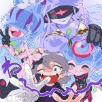 1:1 2025 absurd_res animal_humanoid annoyed armor bandage bandai_namco big_breasts bikini blue_eyes blue_hair blush bodily_fluids boots bottomwear breast_on_head breasts butt cephalopod clothed clothing coleoid colored colored_skin curvy_figure decapodiform digimon digimon_(species) digimon_ghost_game digital_drawing_(artwork) digital_media_(artwork) extending_hand eyes_closed facesitting facesitting_in_underwear facial_expressions female fingers floating footwear gauntlets gerusyu gloves grey_hair group group_hug group_photo hair hand_on_head handwear happy hi_res hug huge_breasts hugging_another human humanoid japanese_text jellymon kiyoshiro_higashimitarai latex layered_clothing lipsticking long_hair looking_at_viewer male mammal mammal_humanoid marine marine_humanoid mollusk open_mouth partially_clothed peace_symbol pink_body pink_skin pointy_ears pseudo_hair purple_body scared sharp_teeth shoes short_stack simple_background sitting sitting_on_another size_difference small_butt smaller_female smaller_male smile squid swimwear tears teeth tentacle_hair tentacles teslajellymon text thetismon thick_thighs toei_animation topwear trio two-piece_swimsuit underwear voluptuous yellow_clothing