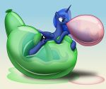  2020 balloon balloon_fetish bladedragoon7575 blue_body cutie_mark equid equine feathered_wings feathers female friendship_is_magic hair hi_res horn inflating mammal my_little_pony princess_luna_(mlp) simple_background sitting solo translucent winged_unicorn wings 