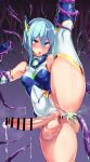  1girl ahegao anal ass bar_censor bare_shoulders blue_eyes blue_hair blush breasts calpish censored clothing_aside covered_navel cum cum_in_ass ejaculating_while_penetrated ejaculation elbow_gloves elekshaal_(calpish) erection full-package_futanari futanari futasub gloves hair_between_eyes handsfree_ejaculation highres large_penis large_variant_set leg_lift leg_up leotard leotard_aside magical_girl medium_breasts open_mouth original penis pussy restrained rolling_eyes short_hair skin_tight solo split standing standing_on_one_leg standing_split tentacle_pit tentacle_sex tentacles testicles thighhighs thighs tongue tongue_out variant_set veins veiny_penis white_leotard white_thighhighs 