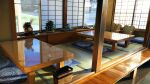  building chair highres indoors karasu_(hageabura-jr) no_humans original plant potted_plant reflection scenery shouji sliding_doors statue table window wooden_chair wooden_table 