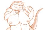  anthro big_breasts breasts claws female hi_res inverted_nipples lizard long_tongue nipples non-mammal_breasts propositioning reptile scalie slightly_chubby snakedakyoot solo tongue wide_hips 