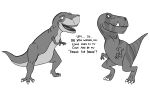 absurd_res anonymous_artist blush blush_lines chomper_(the_land_before_time) claws dialogue dinosaur don_bluth duo english_text fang_(primal) fangs female feral greyscale hi_res male monochrome nervous open_mouth prehistoric_species primal_(series) reptile scalie simple_background teeth text the_land_before_time theropod tongue tyrannosaurid tyrannosauroid tyrannosaurus tyrannosaurus_rex white_background
