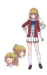  3girls advanced_nurturing_high_school_uniform anime_coloring blazer blonde_hair blue_bow blue_bowtie blue_eyes blue_shirt blunt_bangs bow bowtie breasts closed_mouth collared_shirt full_body green_scrunchie hair_ornament hair_scrunchie hand_on_own_hip high_ponytail highres jacket karuizawa_kei loafers long_hair looking_at_viewer medium_breasts morita_kazuaki multiple_girls multiple_views official_art pleated_skirt ponytail red_jacket school_uniform scrunchie shirt shoes simple_background skirt sleeves_rolled_up socks standing thighs transparent_background untucked_shirt upper_body white_skirt white_socks youkoso_jitsuryoku_shijou_shugi_no_kyoushitsu_e 