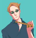  1boy blonde_hair collared_shirt goggles holding jujutsu_kaisen karina_farek male_focus nanami_kento necktie shirt short_hair solo undercut yellow_necktie 