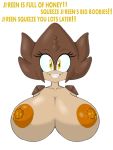  alien alpha_channel anthro arthropod big_breasts bodily_fluids breasts carapace exoskeleton fan_character female hi_res honey horn huge_breasts insect inviting lactating nipples non-mammal_breasts ravrous smile solo sonic_the_hedgehog_(series) teeth text unusual_lactation 