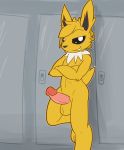  anthro balls black_nose black_sclera crossed_arms eeveelution erection fur fur_tuft genitals glans hi_res jolteon male neck_tuft nintendo nude penis pok&eacute;mon pok&eacute;mon_(species) solo teeth tuft ultilix video_games yellow_balls yellow_body yellow_ears yellow_fur 