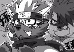  accessory anthro blush canid canine canis domestic_dog duo headband headshot_portrait hi_res japanese_text male male/male mammal muscular muscular_male nikunabe1989 portrait shino_(housamo) tadatomo text tokyo_afterschool_summoners video_games 