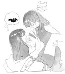  2girls aoki_hina bang_dream! bang_dream!_it&#039;s_mygo!!!!! blush chinese_commentary closed_eyes commentary_request ear_blush greyscale hand_on_another&#039;s_cheek hand_on_another&#039;s_face highres jacket jhon_trick kaname_raana long_hair monochrome multiple_girls open_mouth protected_link shirt short_hair simple_background sleeveless sleeveless_shirt sweat takamatsu_tomori voice_actor_connection white_background youmiya_hina yuri 