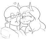 2024 2_horns abelisaurid anthro arsenic_iii bald blush blush_lines carnotaurus cavemanon_studios clothing dinosaur duo eyelashes eyes_closed female female_on_human grace_(iwhtg) hair hi_res horn human human_on_anthro i_wani_hug_that_gator inco_(iwhtg) interspecies jacket kissing_cheek long_hair male male/female male_on_anthro mammal monochrome prehistoric_species reptile saurischian scalie sharp_teeth smile snaggle_teeth snout teeth theropod topwear