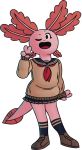  2018 alpha_channel amphibian anthro axey_(wazzaldorp) axolotl bottomwear clothing female gesture hi_res legwear mole_salamander one_eye_closed real_axolotl_hours salamander_(amphibian) school_uniform serafuku simple_background skirt socks solo transparent_background uniform v_sign wazzaldorp wink 