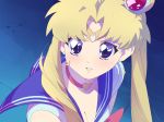  1girl aetherion bishoujo_senshi_sailor_moon breasts choker cleavage crescent crescent_earrings double_bun earrings forehead_protector hair_bun heart heart_choker highres jewelry magical_girl parted_lips sailor_collar sailor_moon sailor_moon_redraw_challenge solo tsukino_usagi twintails 