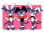  anthro bandai_namco bow_tie bunny_costume clothing costume digimon digimon_(species) fake_ears fake_rabbit_ears green_eyes group impmon male playboy_outfit purple_body trio yuzuaccident 