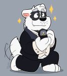  2020 anthro black_body black_fur black_nose bottomwear canid canine canis clothing cute_fangs fur giant_panda humanoid_hands hybrid male mammal pants shirt simple_background slightly_chubby solo thepandobo topwear ursid white_body white_fur wolf 